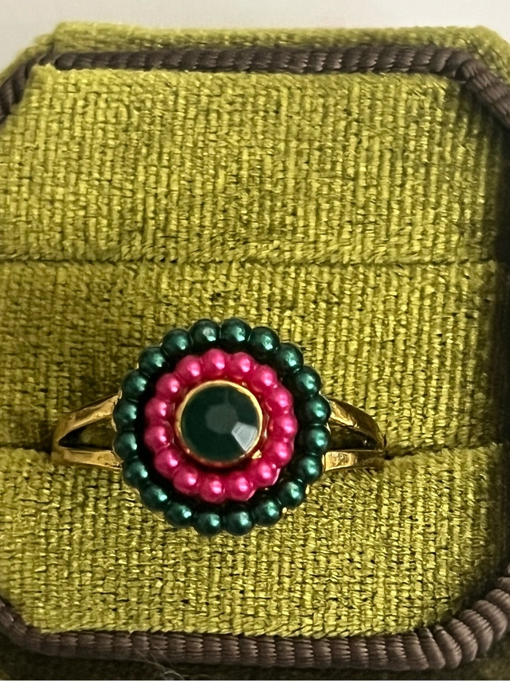 Vintage/Bohemian Design Stainless Steel Golden Multicolor Beads Ring S 9